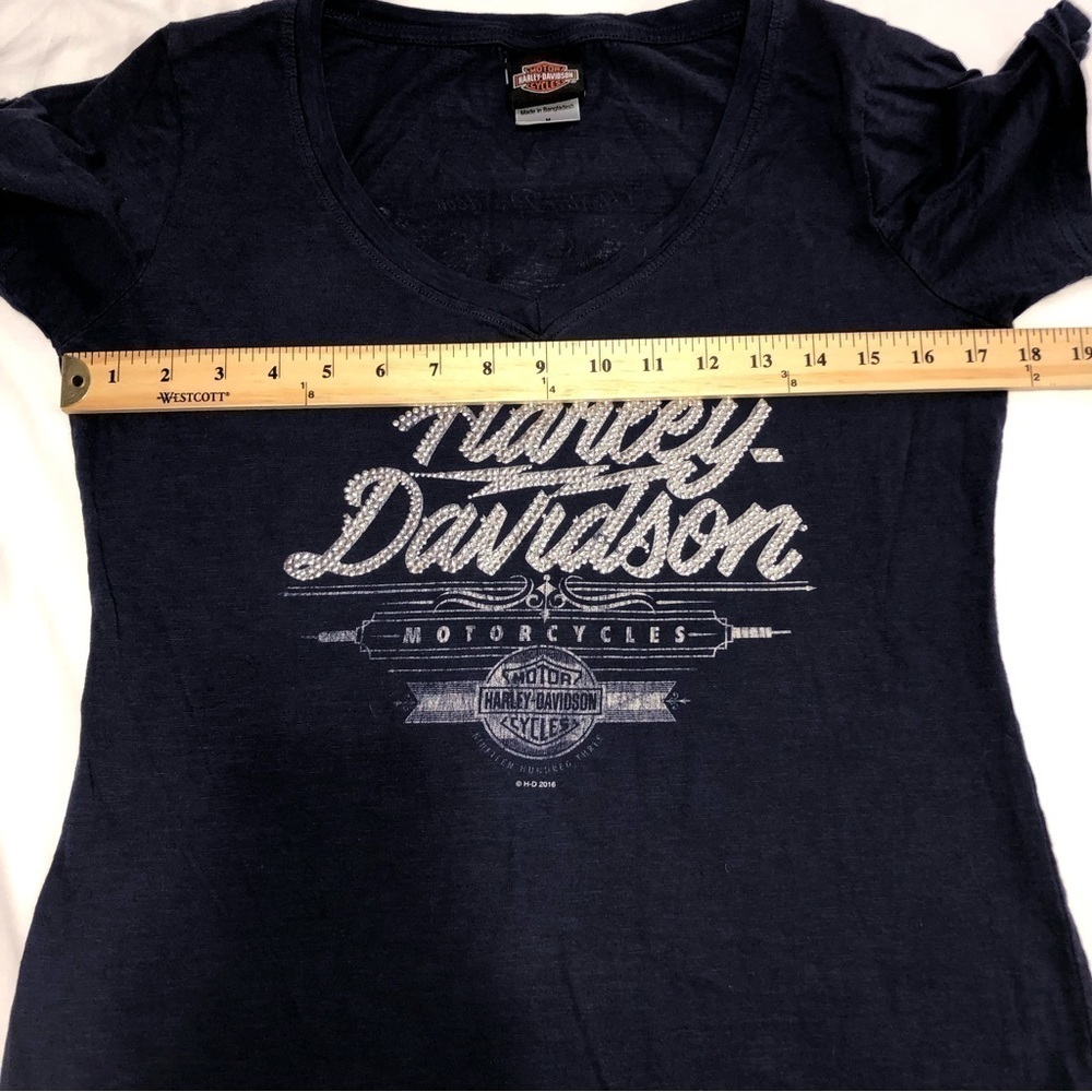 Harley Davidson Black Hills Blue Studded Womens Top Shirt Short Sleeves Sturgis - Picture 6 of 8